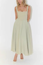 Multi-Color Square-Neck Fit-and-Flare Midi Dress