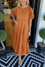 Women's Puff Sleeve Round Neck Long Dress