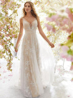 V-neck sleeveless Lace Wedding Dress