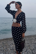 Polka Dot V-Neck Crop Skirt Two Pieces Set