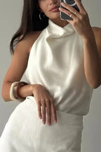 Chic Halter Cowl Neck Sleeveless Satin Top