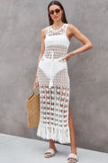 Cut Out Knit Fringe Beach Boho Dress