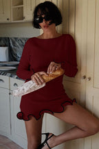 Wave Hem Knit A-Line Birthday Dress