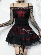 Goth Y2K Pentagram Patchwork Cyber Punk Crop Top