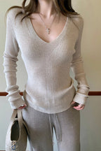 Elegant VNeck Slim Fit Knit Top
