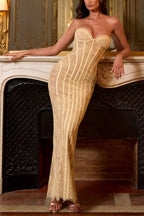 Summer Colour Sian Floral Lace Contrast Structural Detail Back Lace-up Strapless Slit Maxi Dress