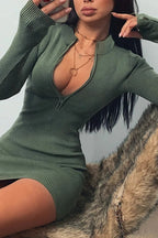Long Sleeve Rib Knit Mini Dress