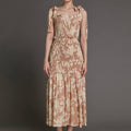 Bisque Floral Print Tie Strap Smocked Ruffled Maxi Dress