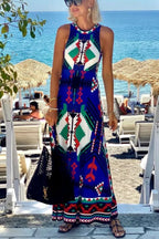 Unique Printed Round Neck Sleeveless Holiday Maxi Dress