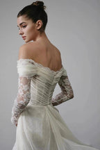 Long Sleeve Lace Off Shoulder Reception Dress