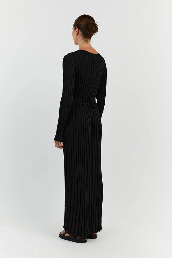 Luisa Elevated Knitted Midi Dress with V Neck and Sleeves Boutique Collection