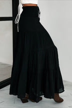 Boho Chic High Waisted Contrast Drawstring A Line Maxi Skirt