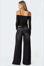 Loose Wide Leg Fashion Printed Denim Jeans