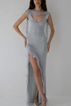 High Slit Ruffle Slip Dress