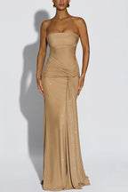 Paula Sequined Mesh and Jersey Off Shoulder Ruched Knot Drape Shawl Maxi Dress