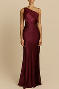 Helena Satin Asymmetric Neckline Contrast Chiffon Detail Backless Maxi Dress