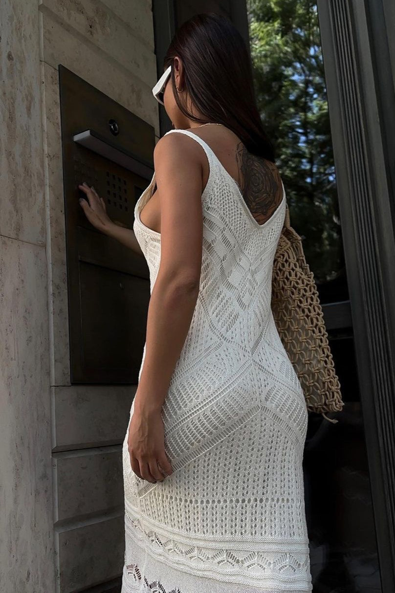 Cami UNeck Crochet Knit Maxi Sweater Dress