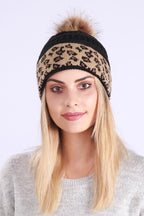 Leopard Print Slouchy Knit Beanie Hat