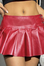 PU Leather Pleated High Waist Skirt