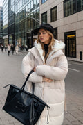 Colorblock Mid-Length Hooded Puffer Puffer Jacket