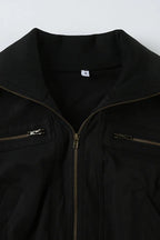 Casual Girdling Waist Black Jacket