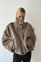 Elegant Wool Blend Stand Collar Coat