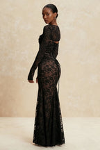 Elegant Lace Mesh Long Sleeve Lace Dress
