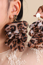 Leopard Print Multi-layered Fabric Floral Earrings