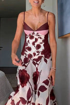 Euro Vacay Chiffon Damask Rose Print Slip Top and High Rise Double-layered Hem Maxi Skirt Set