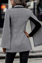 Tweed-style Houndstooth Split Long Sleeve Chic Blazer