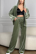 Velvet Zipper Hooded Pure Color Two -piece Suit