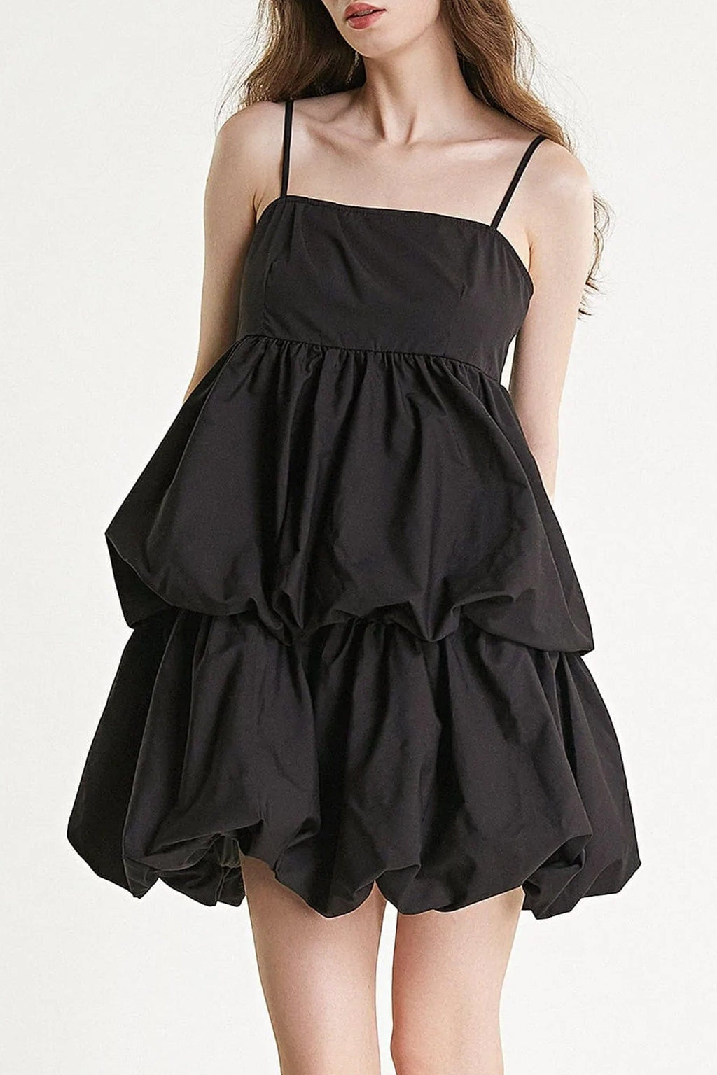 Black Tiered Puffball Mini Dress