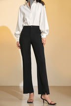 Black Wide Leg Half-Elastic Waist Suit Pants