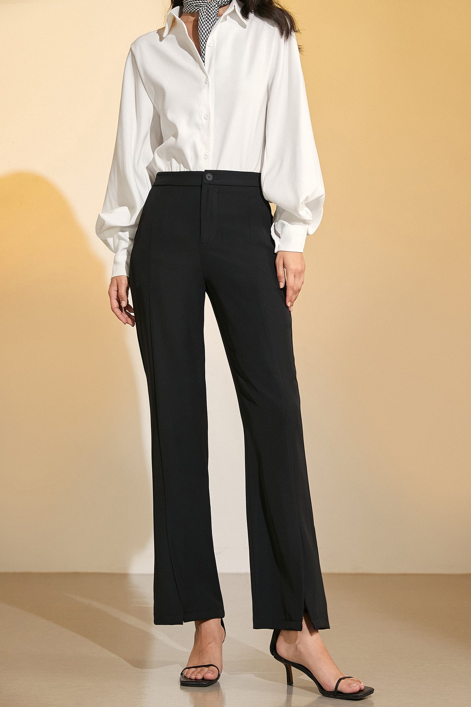 Black Wide Leg Half-Elastic Waist Suit Pants