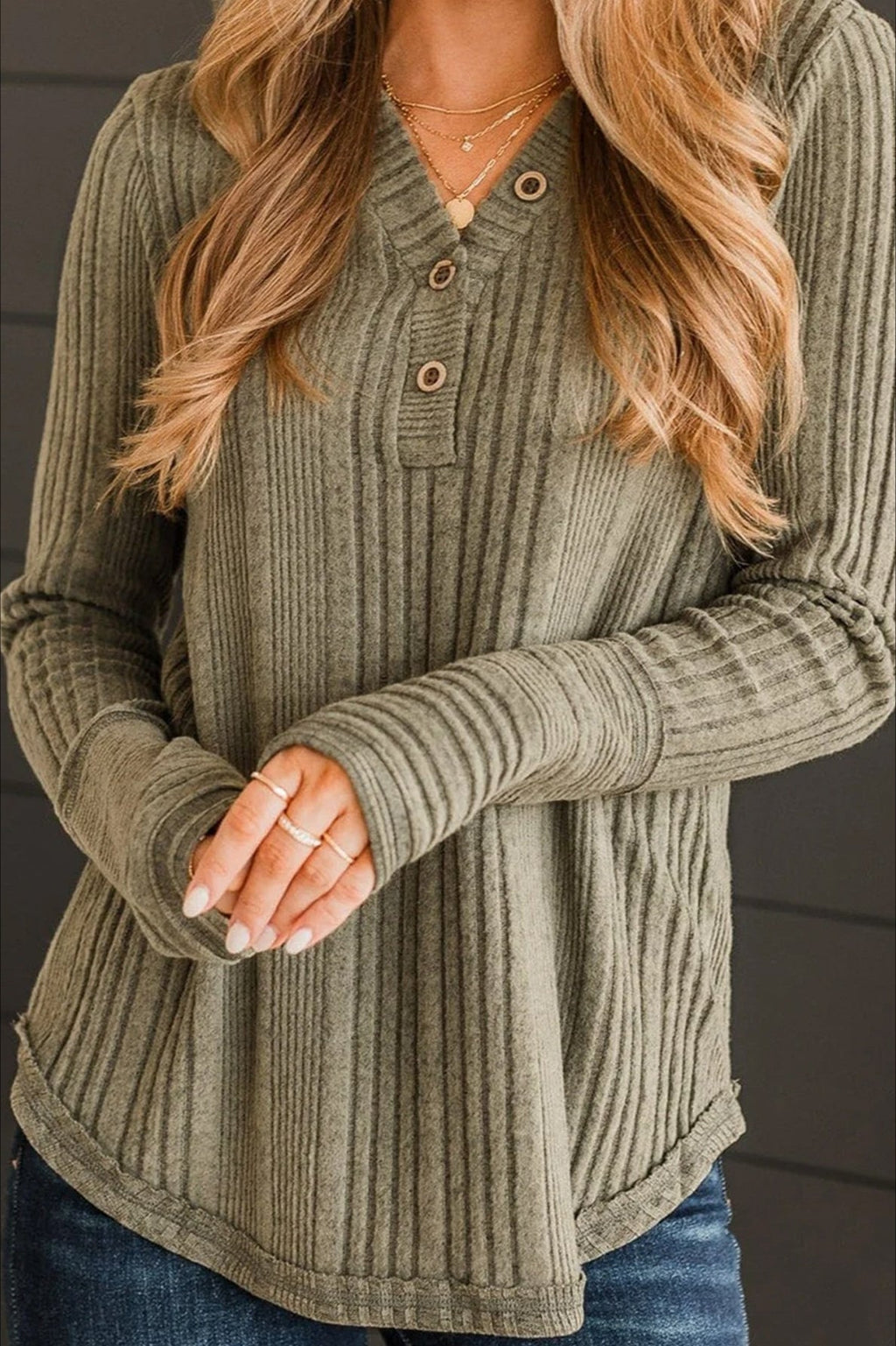 Loose Fit Knit V Neck Sweater