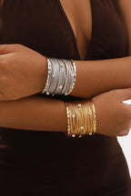 Sweet and Cool Punk Style Wide Metal Brushed Line Open Bracelet