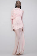Sorety Pink Irregular Mesh Maxi Dress