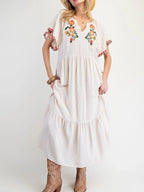 Donatella Chic Loose Casual Floral Long Sleeve Maxi Dress Elevated Occasion Wear