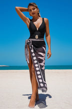 Printed Swimsuit with Wrap Skirt Three Piece Swim Set