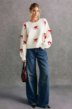 Loose Fit Red Bow Pullover Sweater