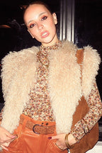 Halter Cut Out Back Shearling Collar Vest