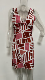 Arrival Square Printed V - neck Slim Fit Short Dress Abstract Floral
