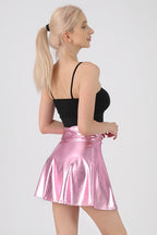 High Waist Solid Color Glossy Performance Skirt