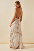 Solid Backless Ruffle Patchwork Boho Dress
