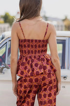 Chainlink Printed Bubble Back Pleated Slip Top and Elastic Waist Pocket Loose Pants Set
