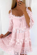 Multi-Color Off-the-Shoulder Lace Splicing Dress