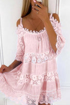 Multi-Color Off-the-Shoulder Lace Splicing Dress