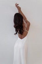 French Style VNeck Satin Backless Cami Silk Dress