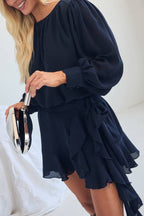 Long-Sleeve Wrap Micro Mini Dress