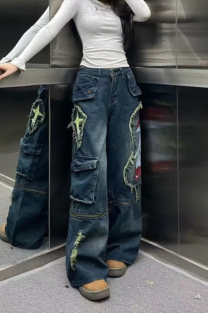 Graffiti Print WideLeg Jeans